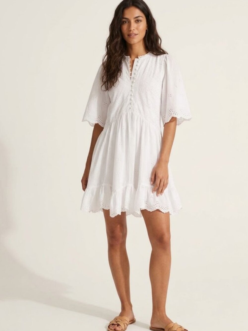 Madewell Eyelet Flutter Sleeve Mini Dress in Cotton